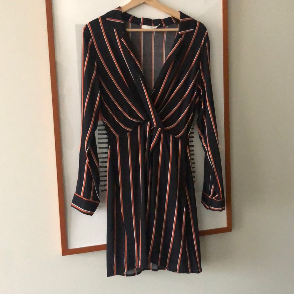 Striped Collared V-necked Dress